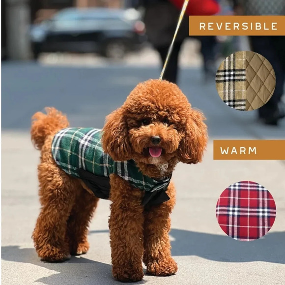 NWT Kuoser Plaid Reversible Winter Dog Coat Cold Weather Quilted Puffy Vest M - Picture 5 of 12